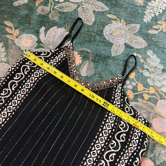 Zury Jumpsuit Womens Free Size Black White Beaded Wide Leg Metallic Boho Flowy - Picture 13 of 16